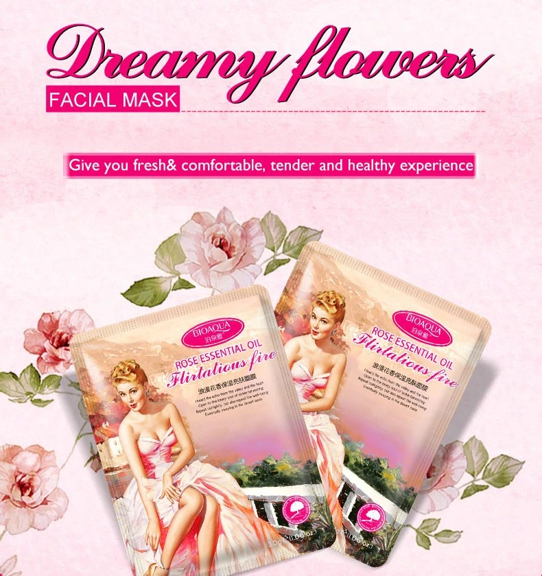 OEM Romantic Flower Moisturizing Brightening Face Mask Cosmetics Facial Mask Sheet Moist Go Pores Whitening Skin Care Brand